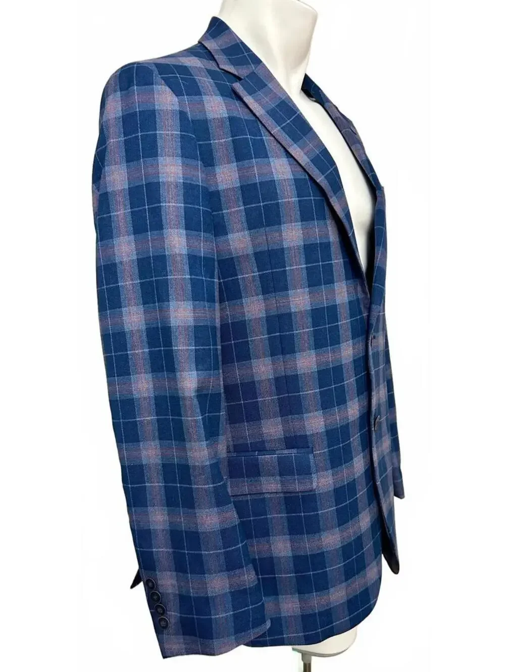 Nautica Mens Blazer 40R Modern Fit Blue Plaid Windowpane Sport Coat 2 Button